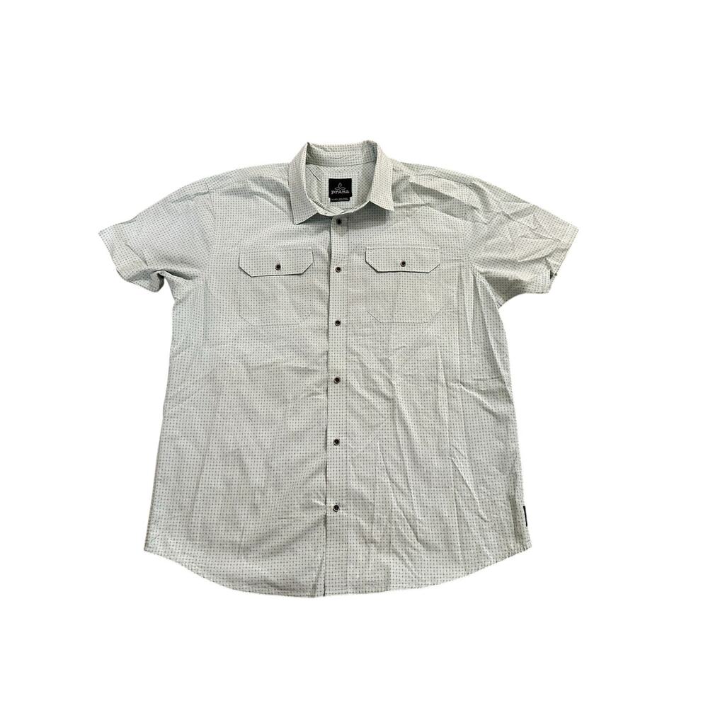 prAna White Gray Cross Line Geometric S/S Mens XL Button Up Shirt